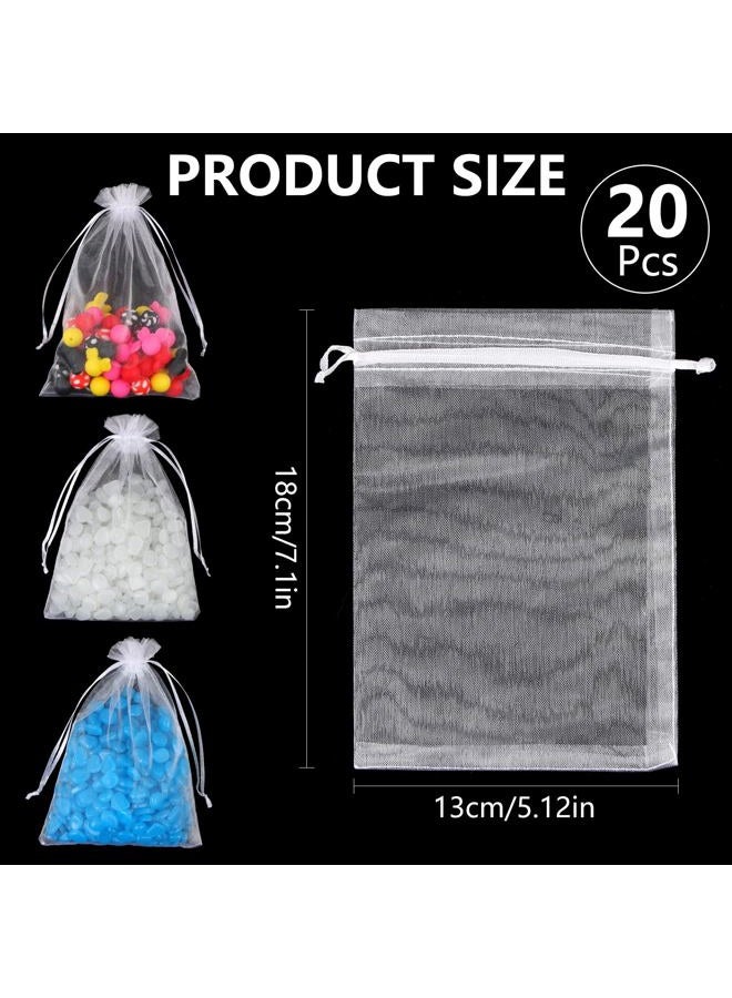 Teqooza Mini Organza Bag, 5 x 7 inch White Sheer Organza Jewelry Gift Bags, Party Favor Bags with Drawstring, Mesh Candy Bags for Wedding Halloween Christmas Party, 20 Pcs - Image 2