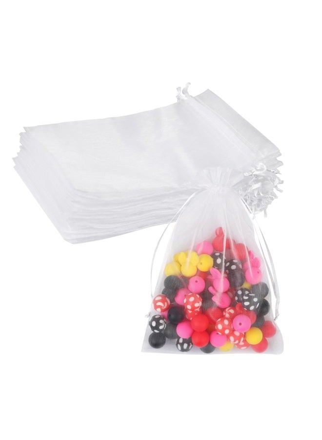 Teqooza Mini Organza Bag, 5 x 7 inch White Sheer Organza Jewelry Gift Bags, Party Favor Bags with Drawstring, Mesh Candy Bags for Wedding Halloween Christmas Party, 20 Pcs - Image 1