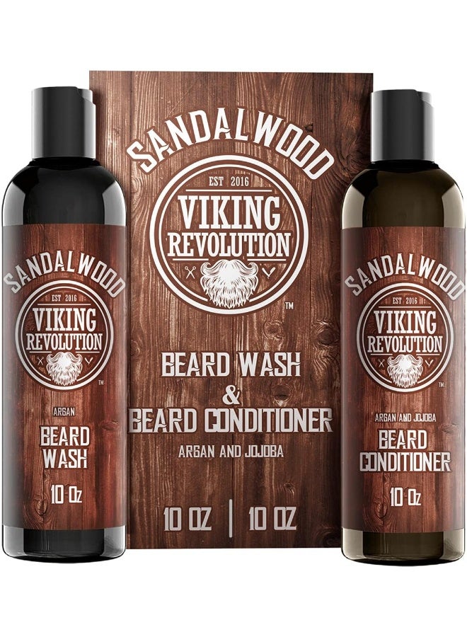 Viking Revolution Beard Wash & Beard Conditioner Set W/Argan & Jojoba Oils Softens & Strengthens Natural Sandalwood Scent Beard Shampoo W/Beard Oil (300Ml) - Image 1