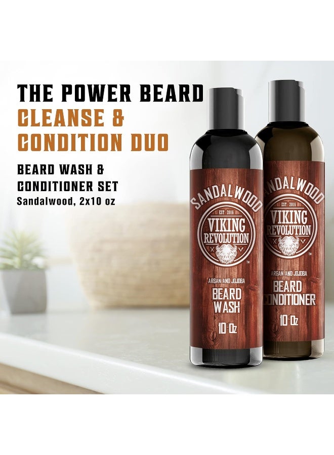 Viking Revolution Beard Wash & Beard Conditioner Set W/Argan & Jojoba Oils Softens & Strengthens Natural Sandalwood Scent Beard Shampoo W/Beard Oil (300Ml) - Image 2