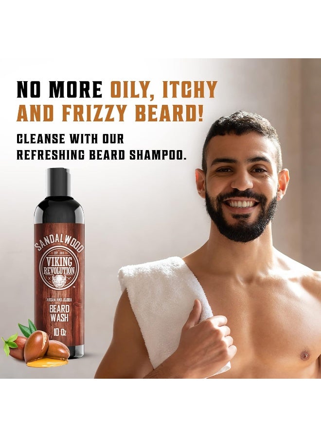 Viking Revolution Beard Wash & Beard Conditioner Set W/Argan & Jojoba Oils Softens & Strengthens Natural Sandalwood Scent Beard Shampoo W/Beard Oil (300Ml) - Image 3