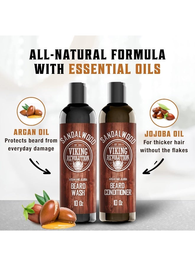 Viking Revolution Beard Wash & Beard Conditioner Set W/Argan & Jojoba Oils Softens & Strengthens Natural Sandalwood Scent Beard Shampoo W/Beard Oil (300Ml) - Image 5