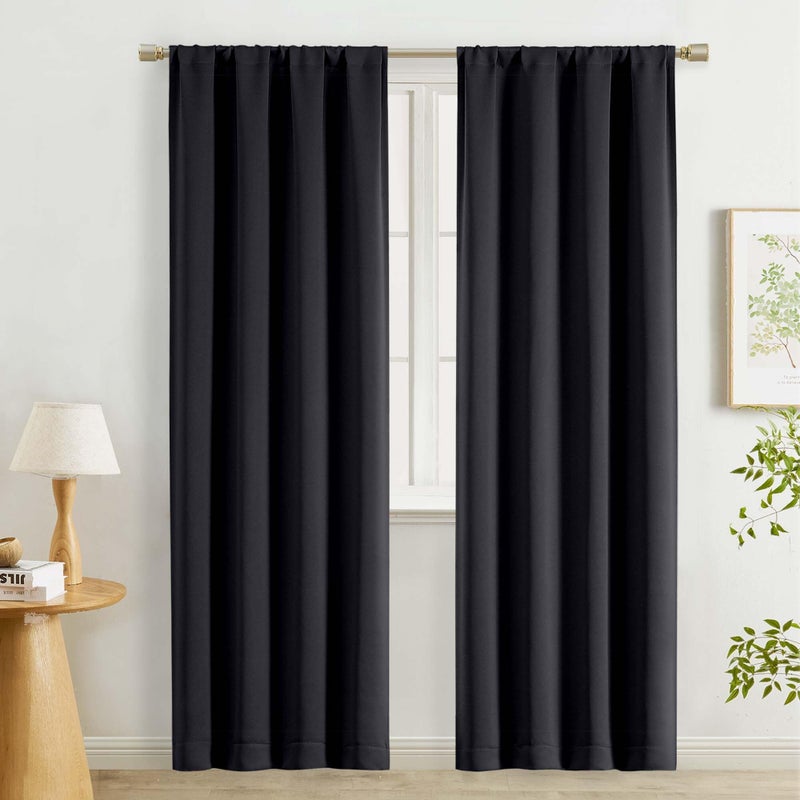 Lecloud Black Blackout Curtains 78 Inches Long 2 Pcs, Rod Pocket Thermal Insulated Bedroom Decor Window Curtains, Modern Window Treatments Black Out Drapes for Living Room, Each Panel 40" W x 78" L - Image 1