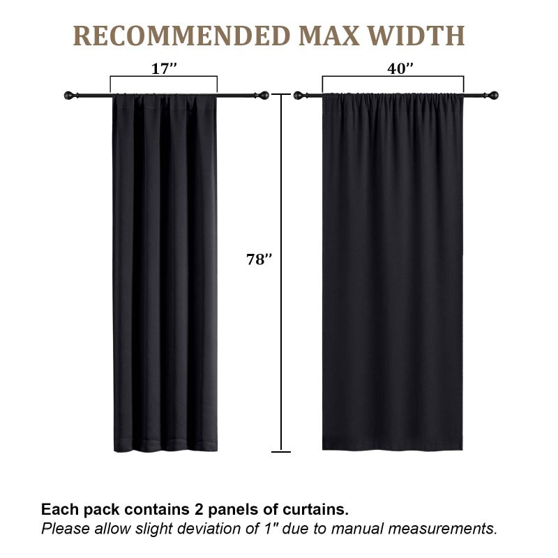 Lecloud Black Blackout Curtains 78 Inches Long 2 Pcs, Rod Pocket Thermal Insulated Bedroom Decor Window Curtains, Modern Window Treatments Black Out Drapes for Living Room, Each Panel 40" W x 78" L - Image 3