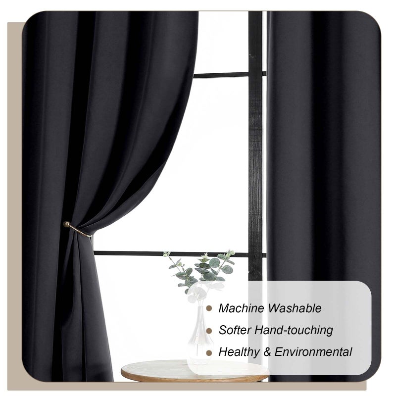 Lecloud Black Blackout Curtains 78 Inches Long 2 Pcs, Rod Pocket Thermal Insulated Bedroom Decor Window Curtains, Modern Window Treatments Black Out Drapes for Living Room, Each Panel 40" W x 78" L - Image 2
