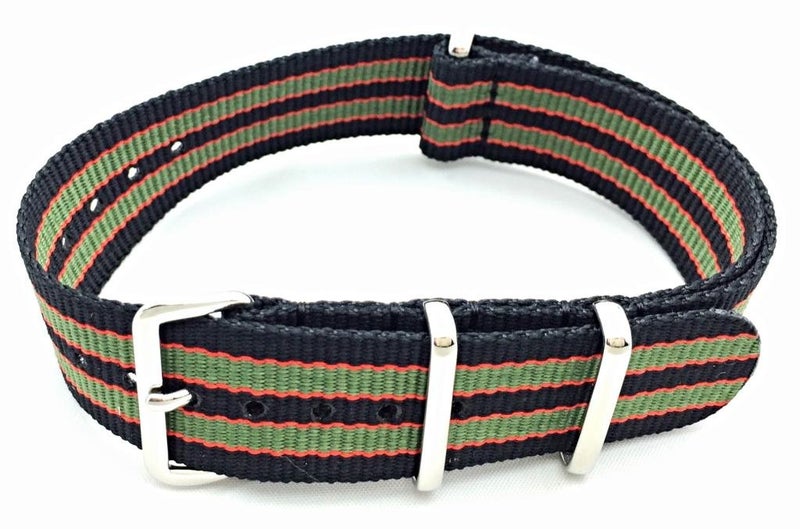 NewLife 20mm Black/Red/Green Nylon Fabric Watchband | Vintage, Heavy Duty, Military Style Replacement Watchstrap that brings to Any Watch for Men and Women - Black/Red/Green - Image 2