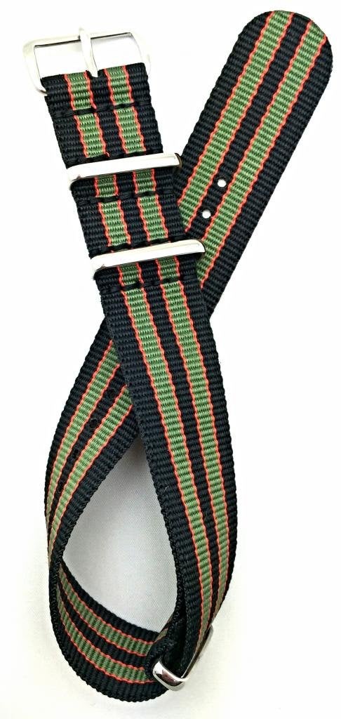 NewLife 20mm Black/Red/Green Nylon Fabric Watchband | Vintage, Heavy Duty, Military Style Replacement Watchstrap that brings to Any Watch for Men and Women - Black/Red/Green - Image 4