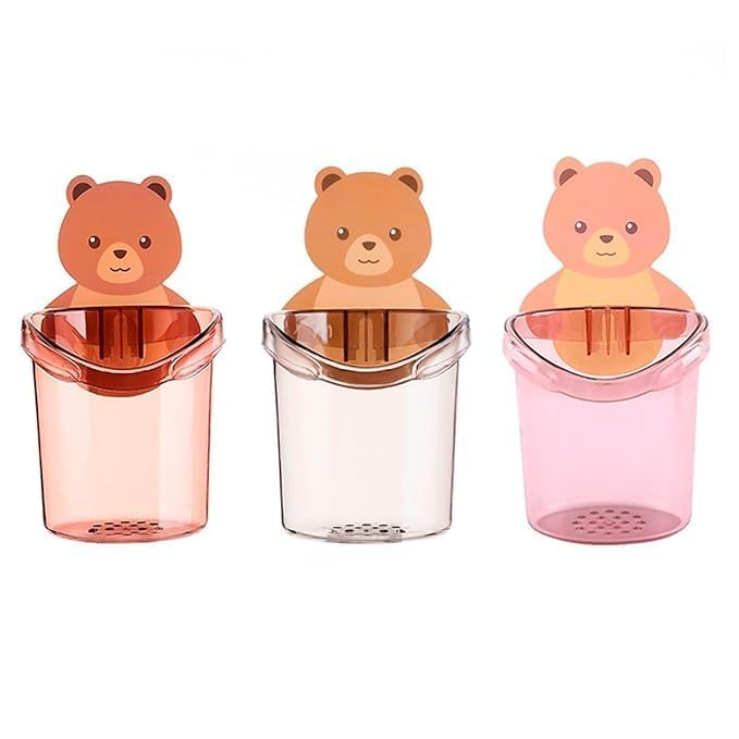 Copelle Toothbrush Holders for Bathroom Waterproof Self Adhesive Wall Mount for All Types Tooth Brush, Toothpaste, Face-Cream, Lotion,Comb Teddy Bear Shaped with Water Drain Hole(3 Pcs) - Image 3