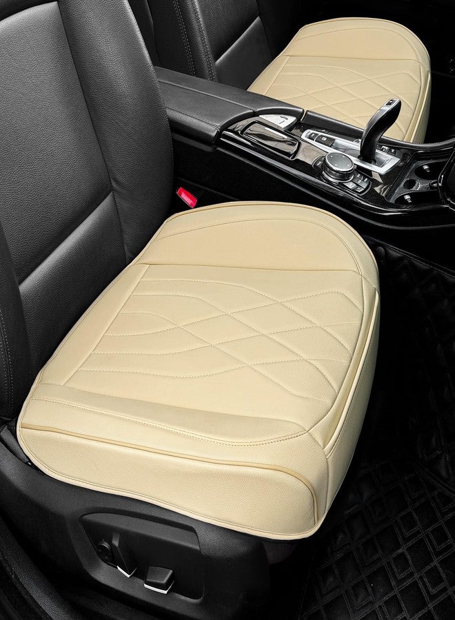 Sanwom 2 Pack Leather Front Car Seat Cover, Anti-Slip and Full Wrap Driver Car Seat Protectors with Storage Pocket, Luxury Waterproof Bottom Auto Seat Cushion Pad Mat for Most Vehicles (Beige) - Image 1