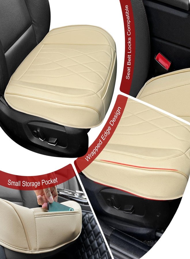 Sanwom 2 Pack Leather Front Car Seat Cover, Anti-Slip and Full Wrap Driver Car Seat Protectors with Storage Pocket, Luxury Waterproof Bottom Auto Seat Cushion Pad Mat for Most Vehicles (Beige) - Image 4