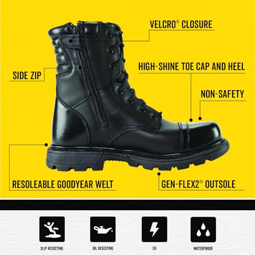 Thorogood GEN-Flex2 8” Side-Zip Black Tactical Boots for Men and Women - High-Shine Leather Heel & Toe with Goodyear Storm Welt and Slip-Resistant Outsole - 11 W US - Image 3