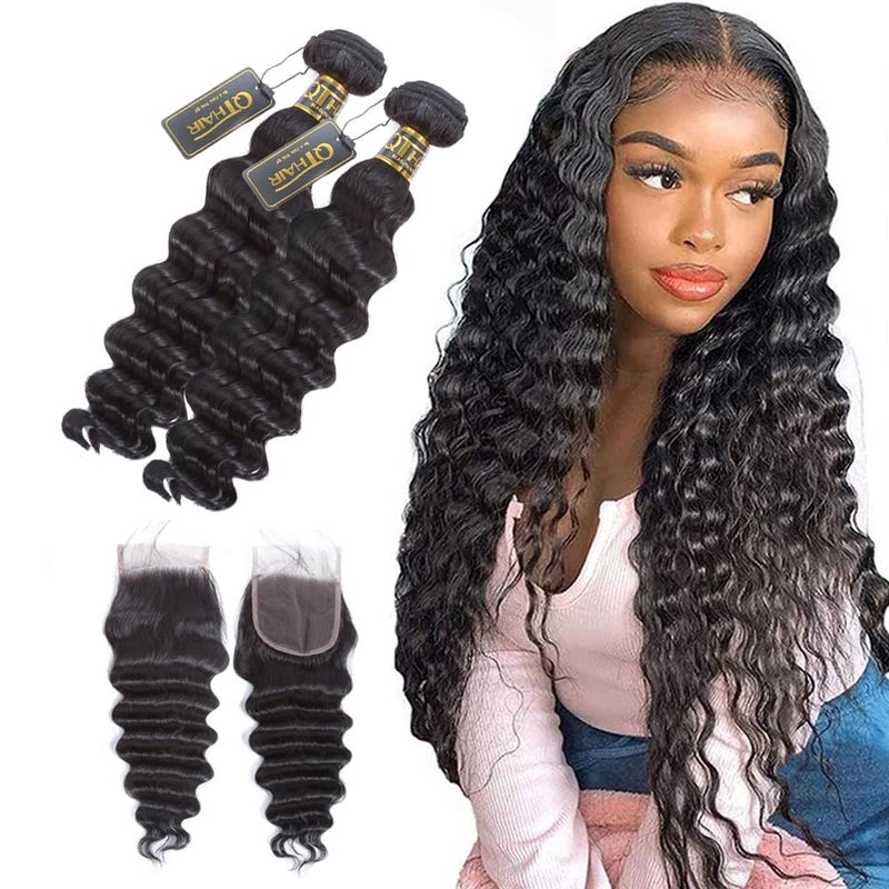 QTHAIR 14a Brazilian Loose Deep Wave Human Hair Wigs Bundles for All Women 12 1410 Bundles with Closure