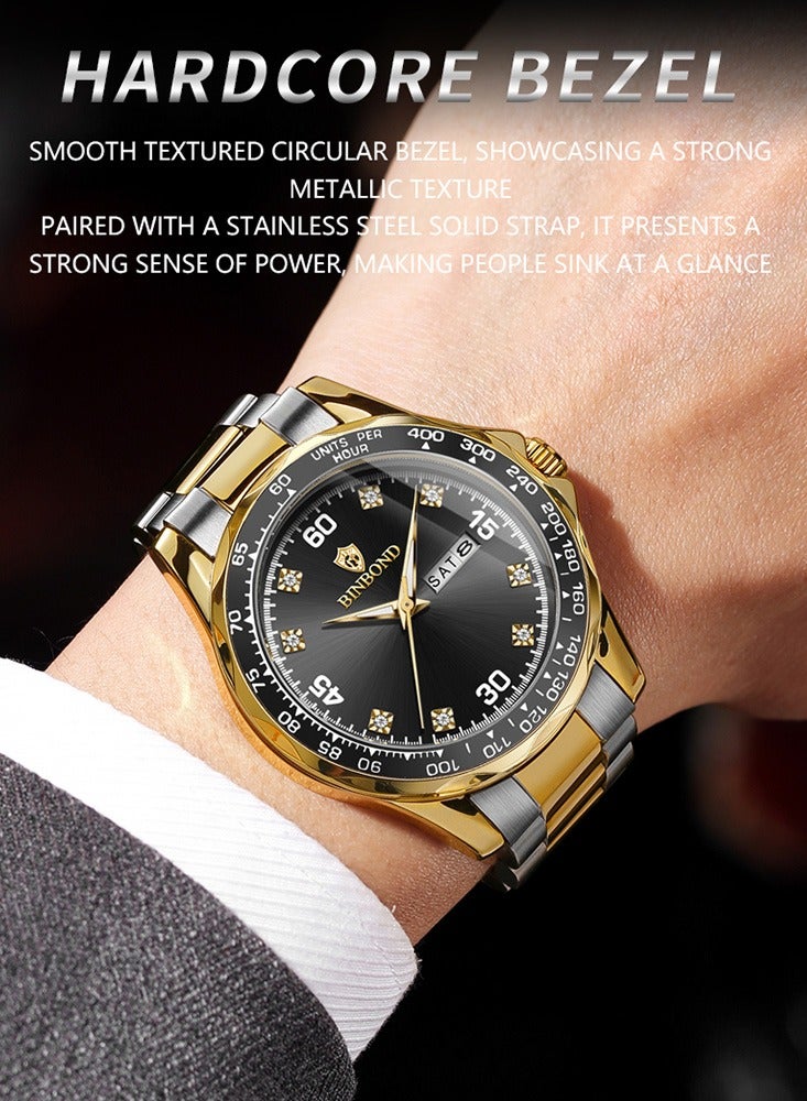 BINBOND Fashion Quartz Men Wristwatches Business Stainless Steel Strap Waterproof Watches For Men Calendar Week Display Watch - Image 4