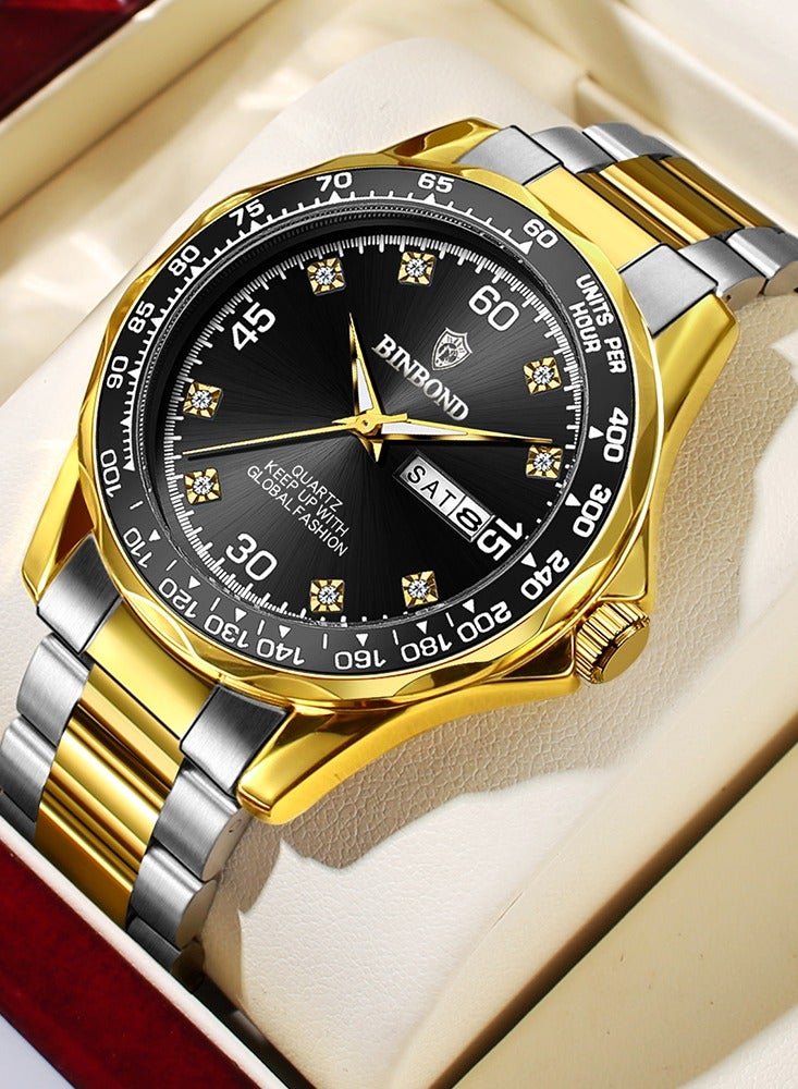 BINBOND Fashion Quartz Men Wristwatches Business Stainless Steel Strap Waterproof Watches For Men Calendar Week Display Watch - Image 1