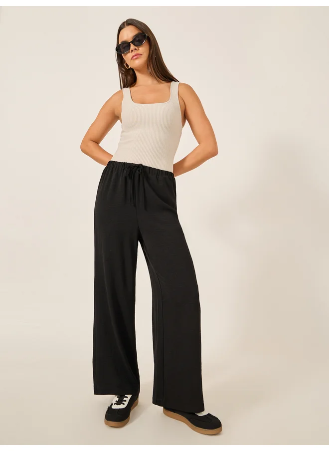 Styli Styli Textured Drawstring Waist Wide Leg Pants