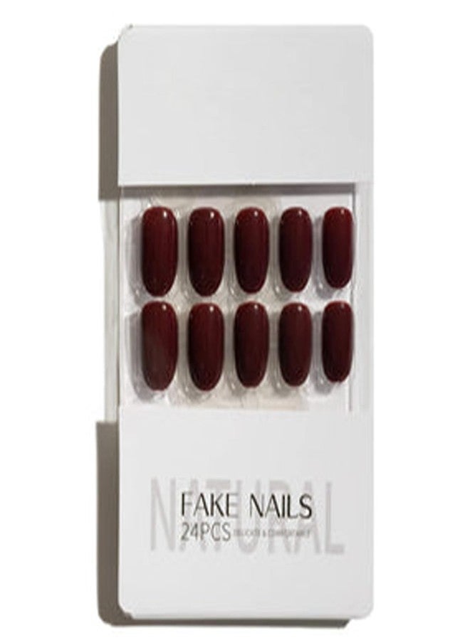 BANIRA Artifical Fake Nails With Buffer & Glue, Natural False Nails Delicate & Comfortable With Long Lasting And Waterproof For Women Chocolate Brown (Pack Of 24) - Image 1
