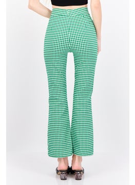 MANGO Women Regular Fit Skinny Leg Checked Bootcut Pants, Green  - Image 3