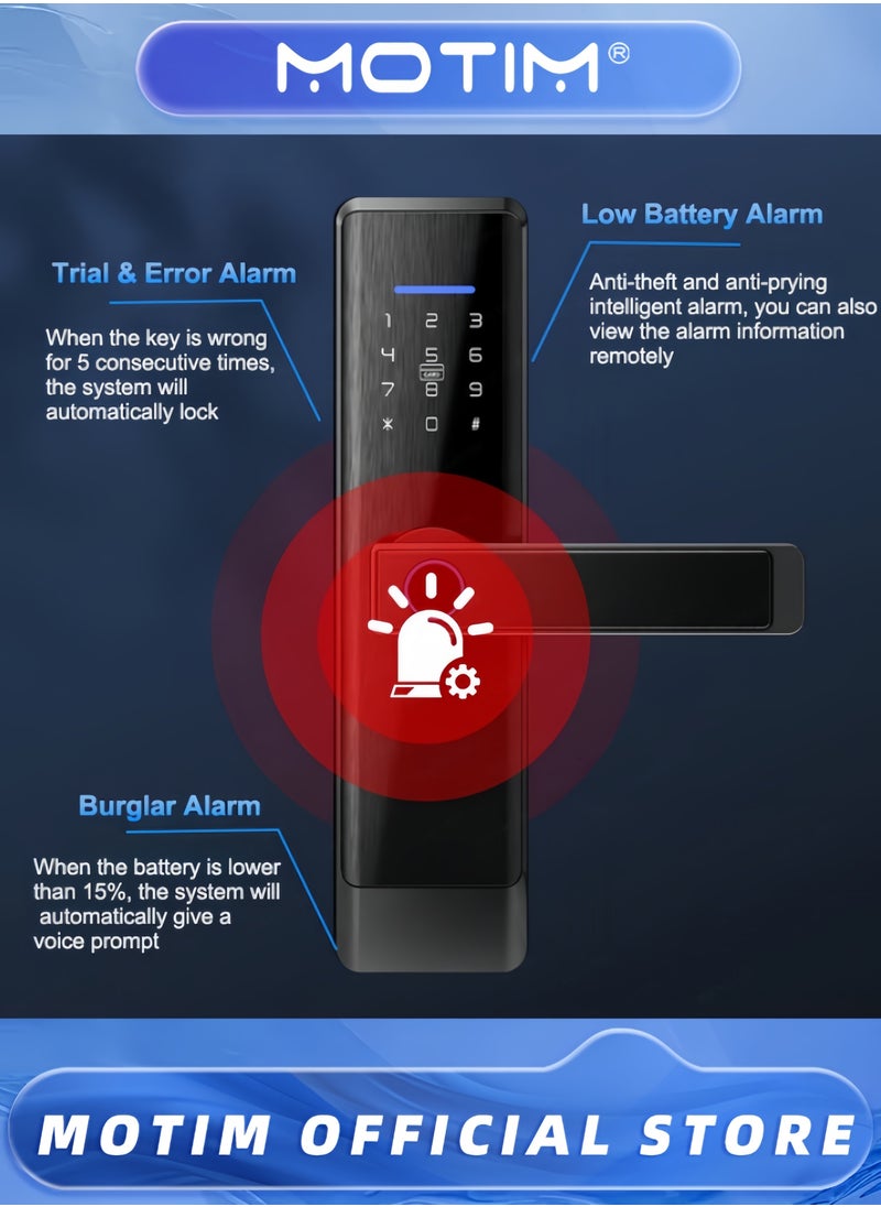 Motim - Smart Door Lock Easy to Install Double Security 100 Fingerprints 100 Groups of IC Cards APP Remote Unlocking Suitable for Door Thickness 35mm-100mm - Image 1
