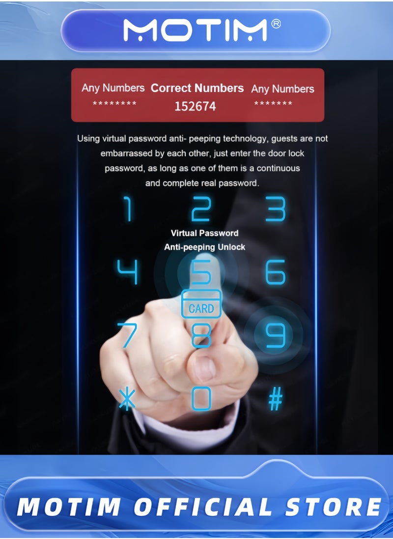 Motim - Smart Door Lock Easy to Install Double Security 100 Fingerprints 100 Groups of IC Cards APP Remote Unlocking Suitable for Door Thickness 35mm-100mm - Image 1