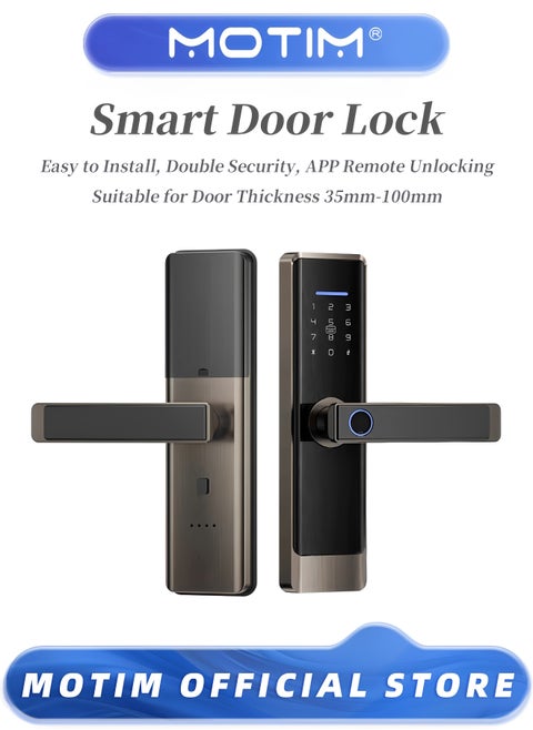 Smart Door Lock Easy to Install Double Security 100 Fingerprints 100 Groups of IC Cards APP Remote Unlocking Suitable for Door Thickness 35mm-100mm