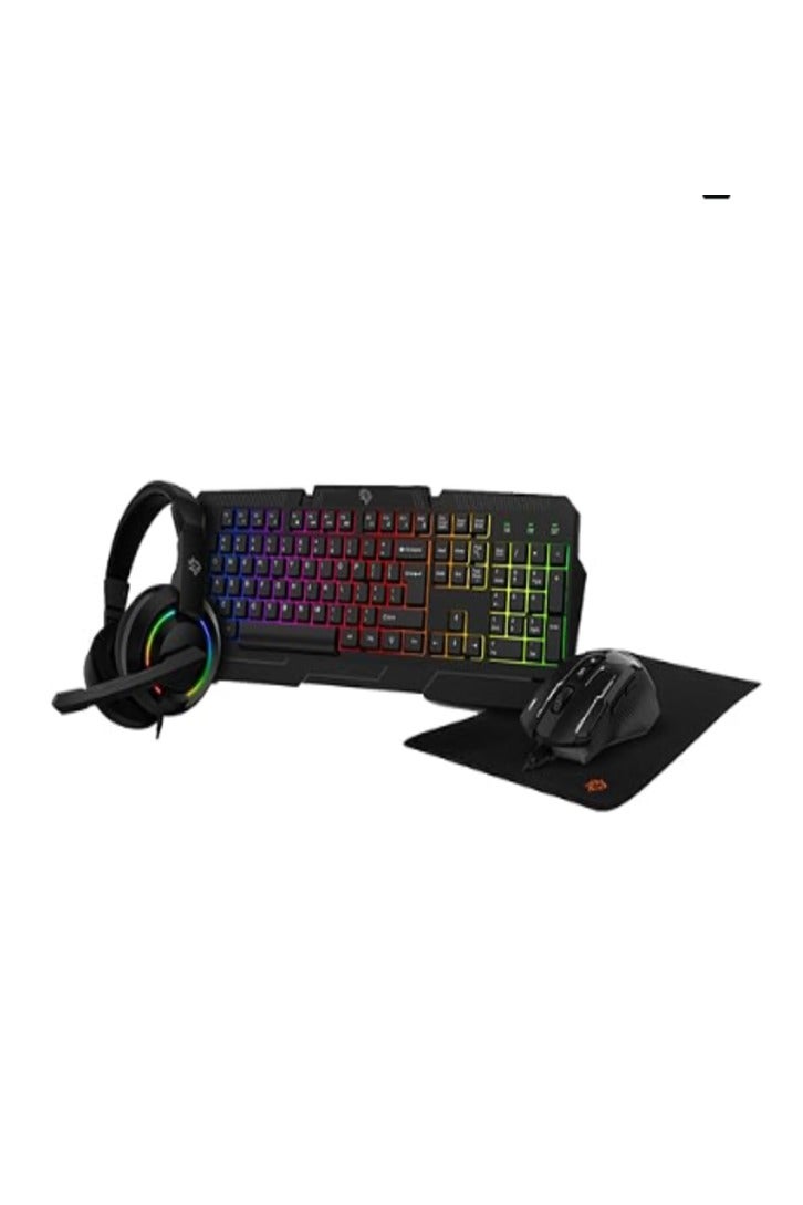 porodo 4 in 1 Gaming Kit with Keyboard / Head phone / Mouse and Mouse Pad / Windows and Linux Compatibility / 13 RGB Light Mode - Black - Image 1