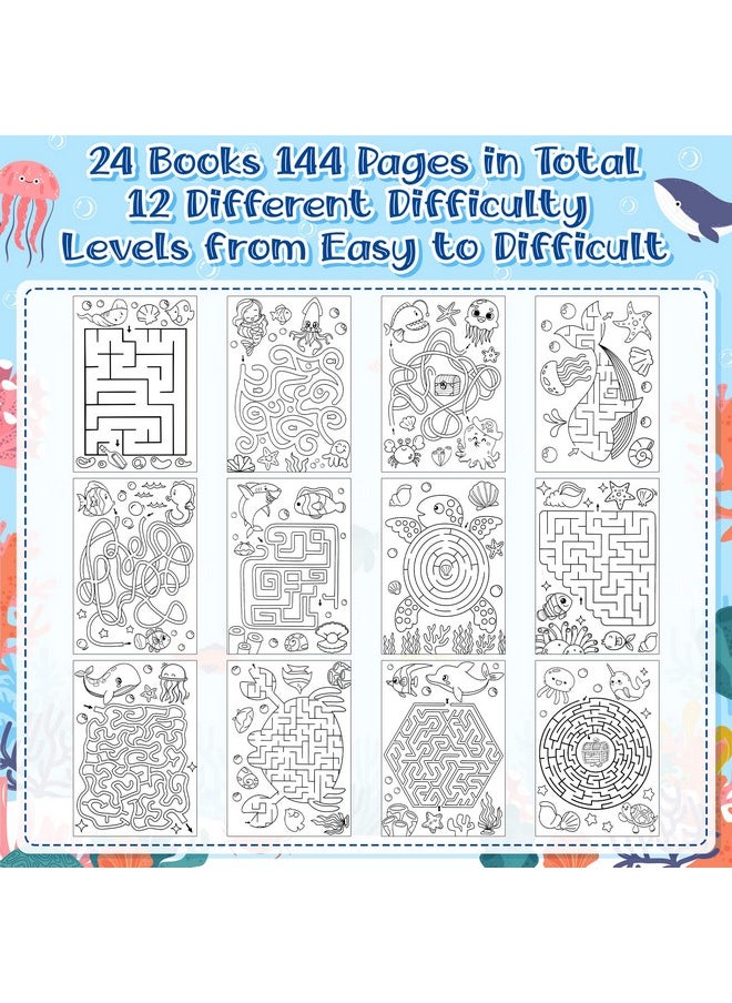 Haooryx - 24Pcs Ocean Mazes Books For Kids Cute Ocean Animals Children Maze Activity Book 12 Difficulty Levels Puzzle Games Classroom Problemsolving Diy Colorable Maze Books For Beginners Ages 512 - Image 1