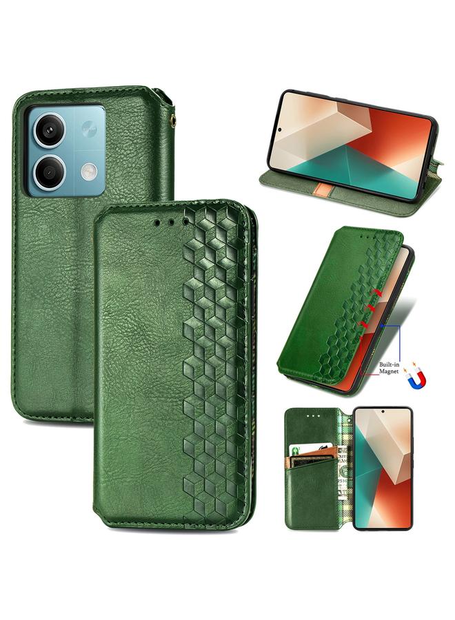 The Bros Case For Xiaomi Redmi Note 13 Cubic Grid Pressed Magnetic Leather Phone Case