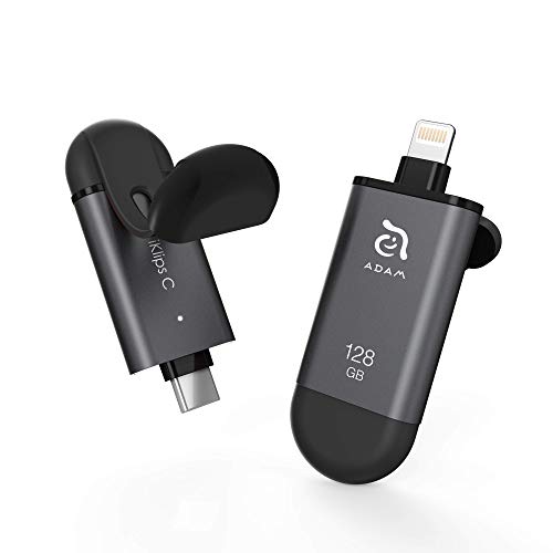 ADAM elements iKlips C MFi Certified Lightning + USB C Flash Drive for iPhone, iPad Pro, Mac, PC, Android - Touch ID/Face ID Secured (Black, 128GB) - Image 1