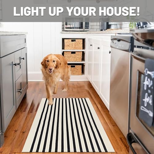 IOHOUZE Black Beige Striped Rug -2.3'x3.6' Front Door Rugs Outdoor, Small Washable Area Rug for Front Porch, Spring Summer Welcome Mats Outdoor Indoor, Doormat for Entryway Porch Entrance - Image 3