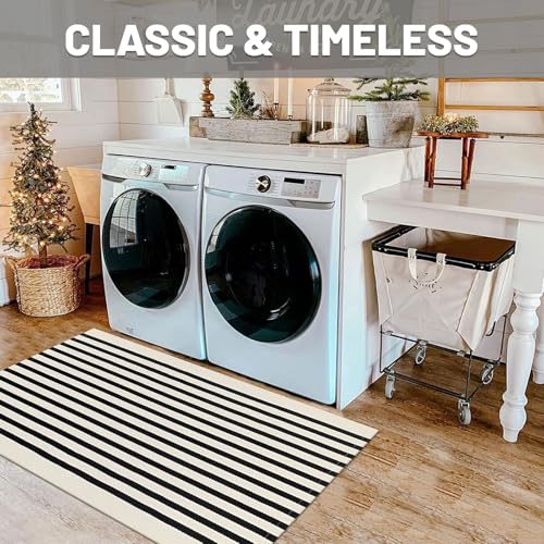 IOHOUZE Black Beige Striped Rug -2.3'x3.6' Front Door Rugs Outdoor, Small Washable Area Rug for Front Porch, Spring Summer Welcome Mats Outdoor Indoor, Doormat for Entryway Porch Entrance - Image 4