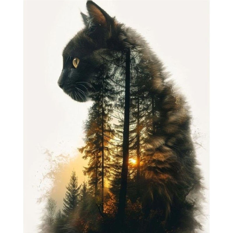 Clendo Forest Cat Paint by Numbers for Adults, Painting by Numbers Kit on Canvas for Beginners, Adults' Paint-by-Number Kits Oil Painting Kits for Gift Home Wall Decor 16x20 Inch - Image 1