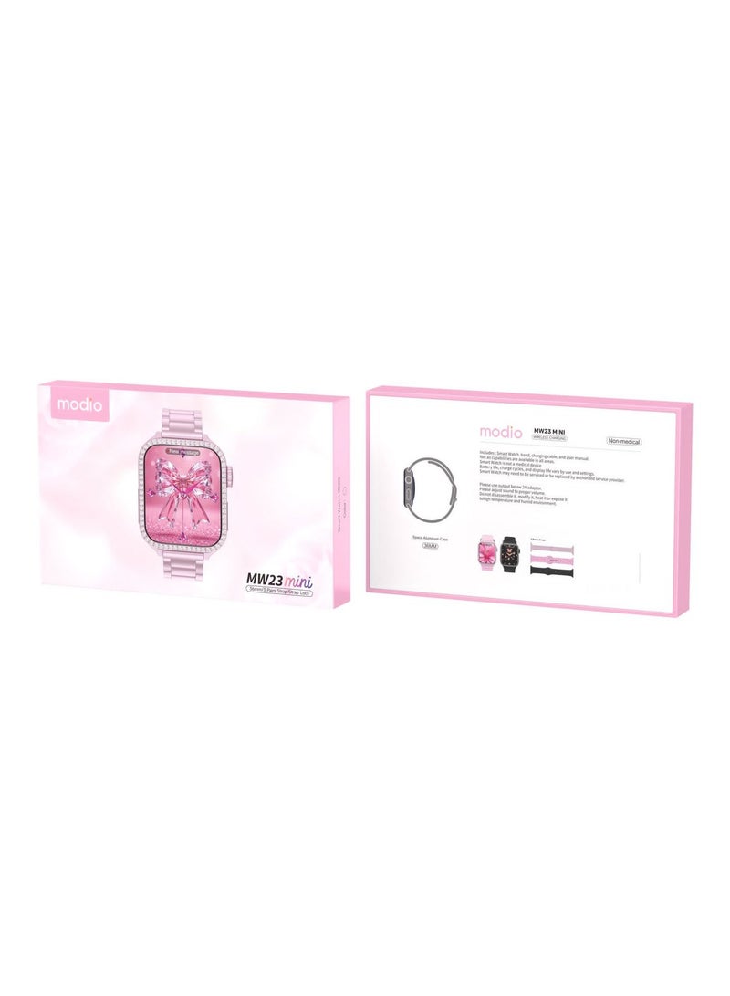 Modio MW23 Mini 36mm Smartwatch With 3 Pairs of Straps and Charging Cable Designed for Ladies Pink - Image 5