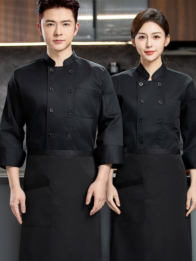 Chef Uniform Long-Sleeved Star El Chef Work Clothes Cake Baking Kitchen Canteen Uniform For Men - Image 4