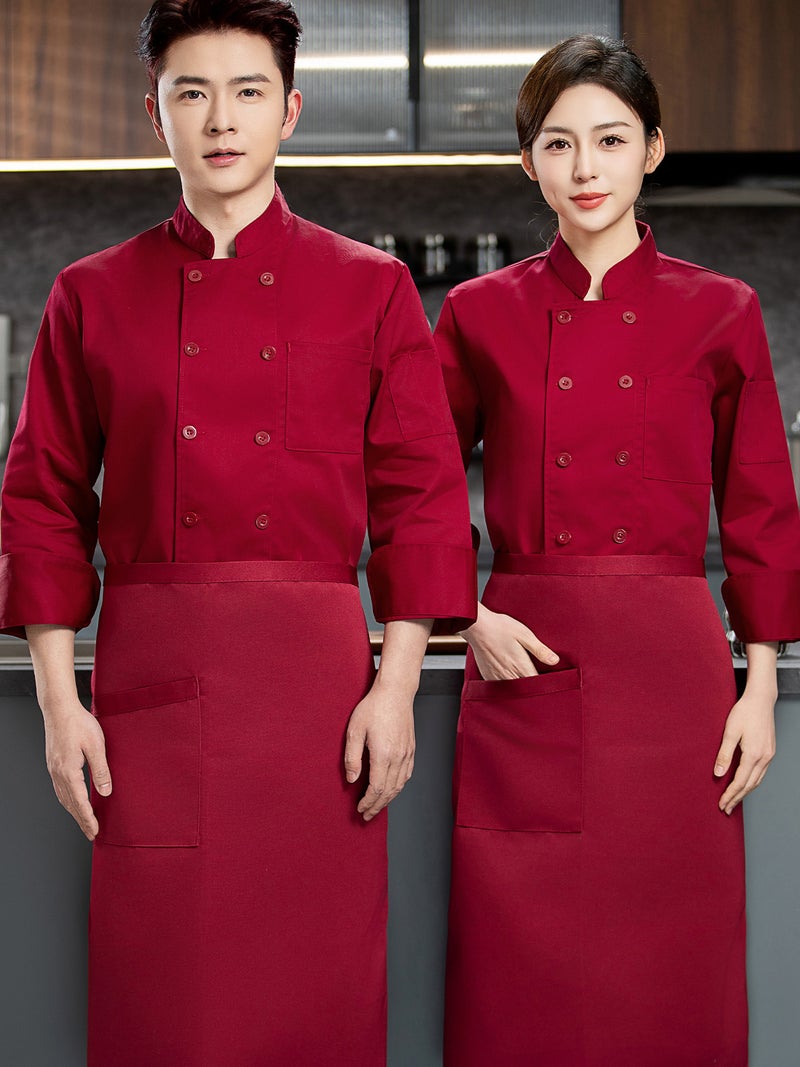 Chef Uniform Long-Sleeved Star El Chef Work Clothes Cake Baking Kitchen Canteen Uniform For Men - Image 5