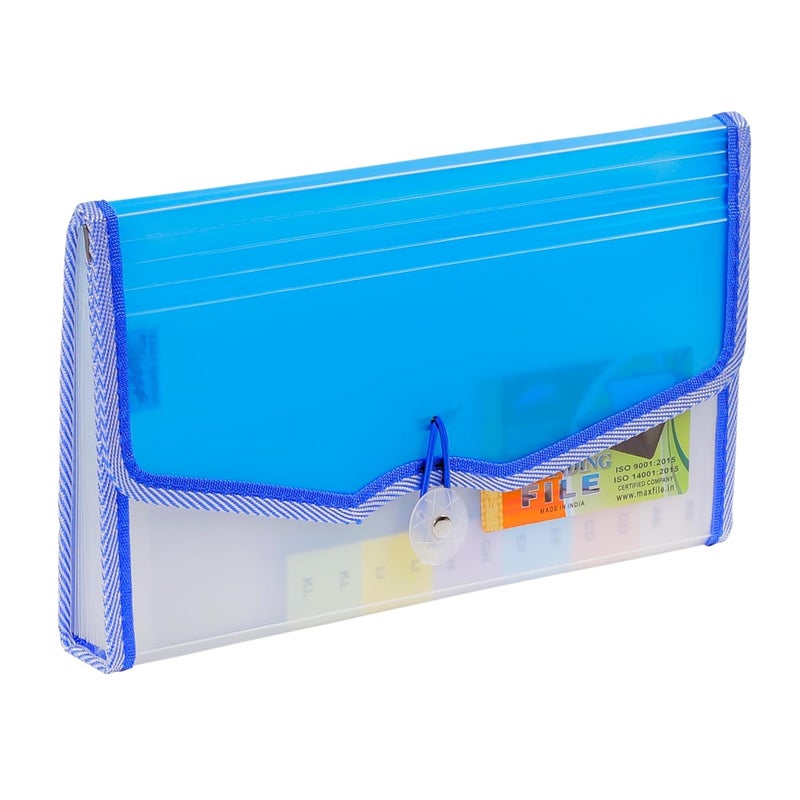 MAXFILE Mini Expanding File Folder with 13 Pockets Cheque/Multi Passbook Holder/Bill Folder/Passport/Memo Cards/Cash/A6 Storage Pouch Organizer with Elastic Swing (Centura Blue) - Image 1