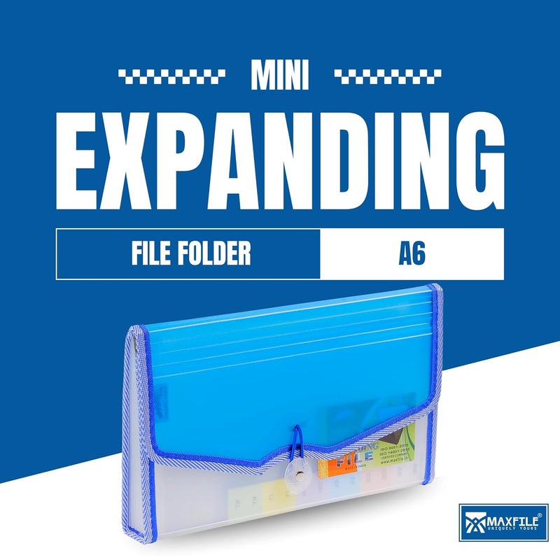 MAXFILE Mini Expanding File Folder with 13 Pockets Cheque/Multi Passbook Holder/Bill Folder/Passport/Memo Cards/Cash/A6 Storage Pouch Organizer with Elastic Swing (Centura Blue) - Image 2