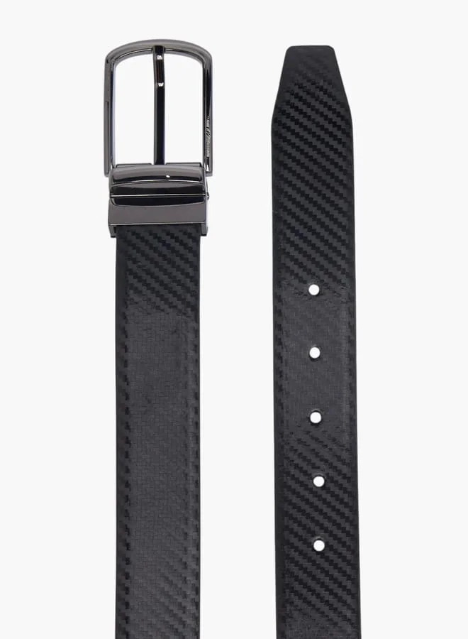 DUCHINI Men's Textured Reversible Belt with Pin Buckle Closure