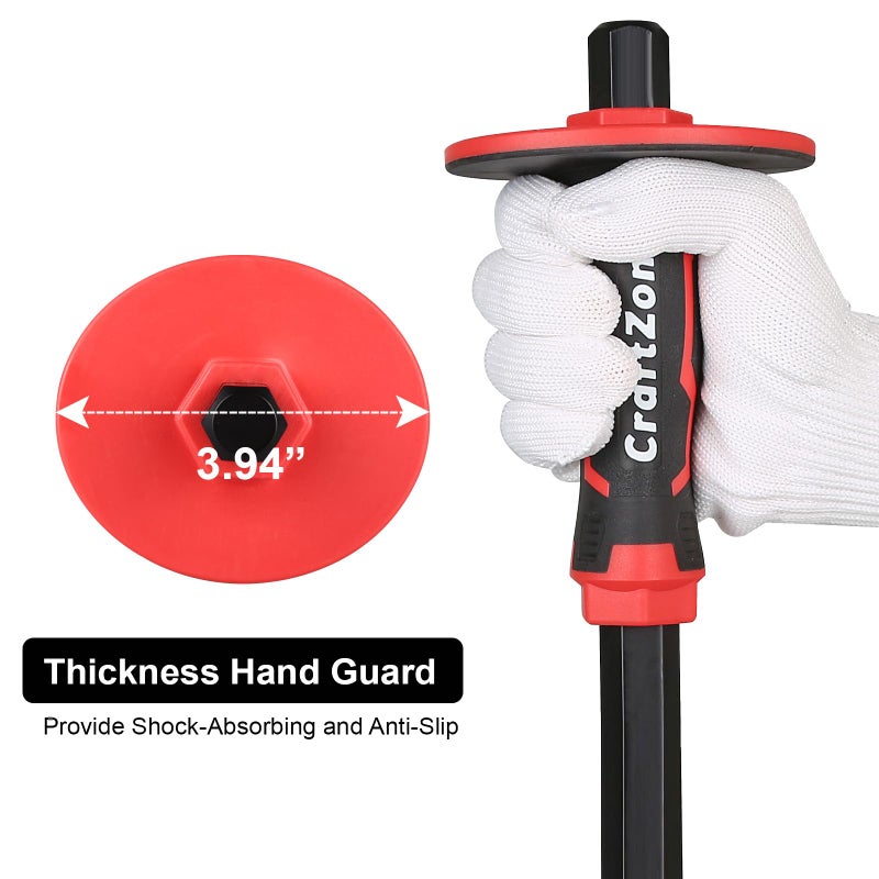 CRAFTZONE Masonry Chisel, Heavy Duty Flat End Rock Concrete Mortar Stone Brick Chisel with Protective Hand Guard for Breaking Carving Splitting Cutting Mason Tools (12-Inch) - Image 2