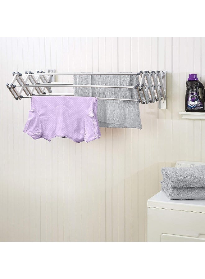 Woolite Aluminum 27" Collapsible Wall Mounted Clothes Drying Rack, Space Saver, Easy Storage, Retractable - Image 3