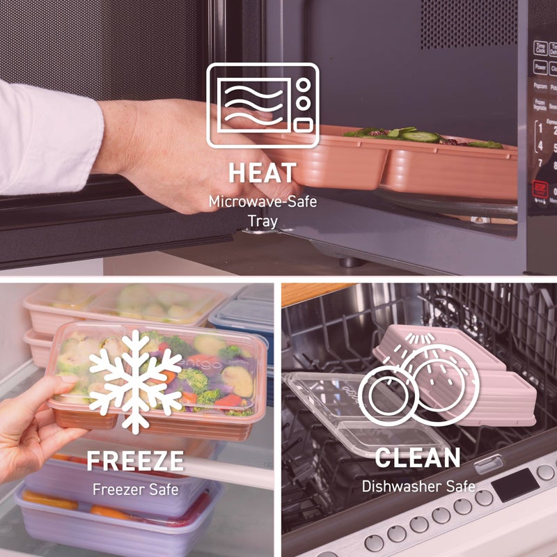 Bentgo 20-Piece Lightweight, Durable, Reusable BPA-Free 2-Compartment Containers - Microwave, Freezer, Dishwasher Safe - Blush Pink - Image 5