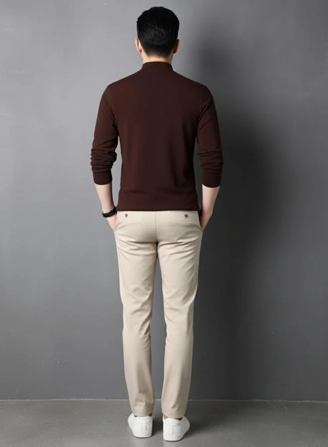 Take Two Men Brown Knitted Long Sleeve T-Shirt