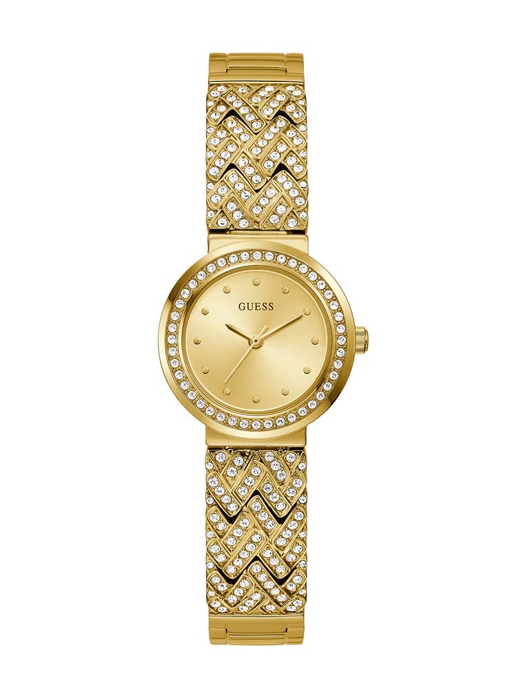 GUESS ساعة أنالوج للنساء من غس بلون ذهبي GW0476L2 - إطار كريستالي، سوار من الفولاذ المقاوم للصدأ - Image 1