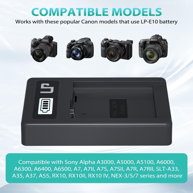 L & P NP-FW50 Battery Charger, LCD Display USB Charge Port Station, Compatible with Alpha A6000, A6400, A6100, A6300, A6500, A5100, A7, A7 II, A7R, A7R II, A7S, A7S II, RX10, NEX-3/5/7 Series & More - Image 2