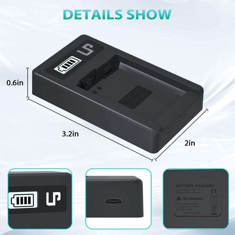 L & P NP-FW50 Battery Charger, LCD Display USB Charge Port Station, Compatible with Alpha A6000, A6400, A6100, A6300, A6500, A5100, A7, A7 II, A7R, A7R II, A7S, A7S II, RX10, NEX-3/5/7 Series & More - Image 5