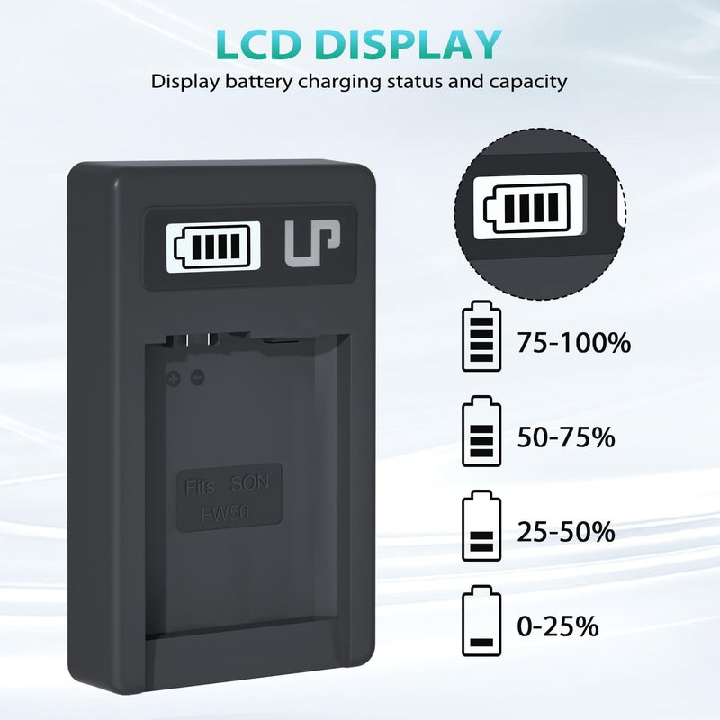 L & P NP-FW50 Battery Charger, LCD Display USB Charge Port Station, Compatible with Alpha A6000, A6400, A6100, A6300, A6500, A5100, A7, A7 II, A7R, A7R II, A7S, A7S II, RX10, NEX-3/5/7 Series & More - Image 4