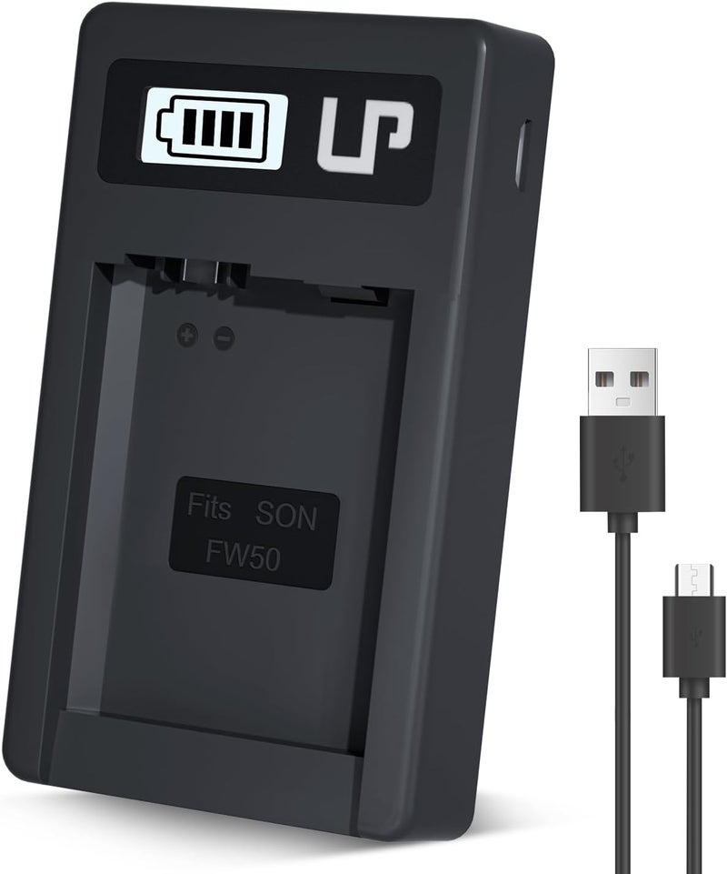 L & P NP-FW50 Battery Charger, LCD Display USB Charge Port Station, Compatible with Alpha A6000, A6400, A6100, A6300, A6500, A5100, A7, A7 II, A7R, A7R II, A7S, A7S II, RX10, NEX-3/5/7 Series & More - Image 1