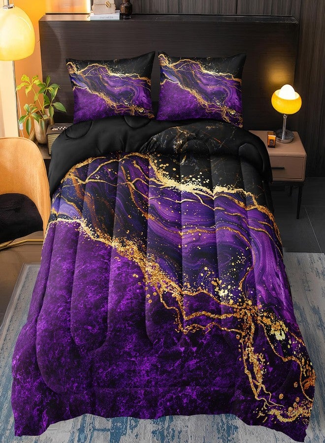 Bedorm Black Gold Comforter Set Purple Marble Bedding Set Queen Size Black Marble Stone Abstract Artwork Bedroom Decor Black Marble Comforter Sets for All Season - Image 2