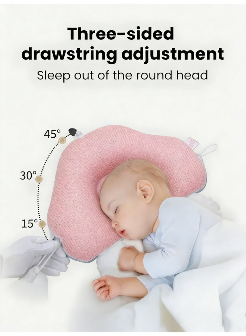 Baby Head Support Pillow for Newborns, Memory Foam Infant Pillow with Adjustable Height and 2 Removable Fixing Posts, Double-Sided Soothing Nursing & Sleeping Cushion, Soft Breathable Baby Bedding Pillow（Pink） - Image 1