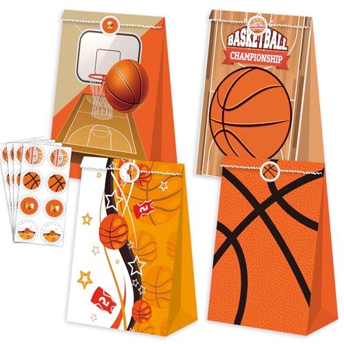 BQC 24 Pcs Basketball Gift Bags Basketball Snack Bags For Boys Girl Kids Basketball Party Bags Basketball Goodie Bags For Basketball Theme Birthday Party Supplies - Image 1