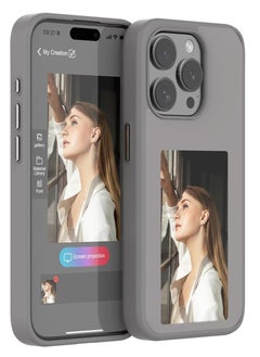Smart NFC Ink Phone Case Compatible for iPhone 15 Pro , Customizable E-Ink Screen DIY Images Long-Lasting Display Fast Transmission (GRAY)